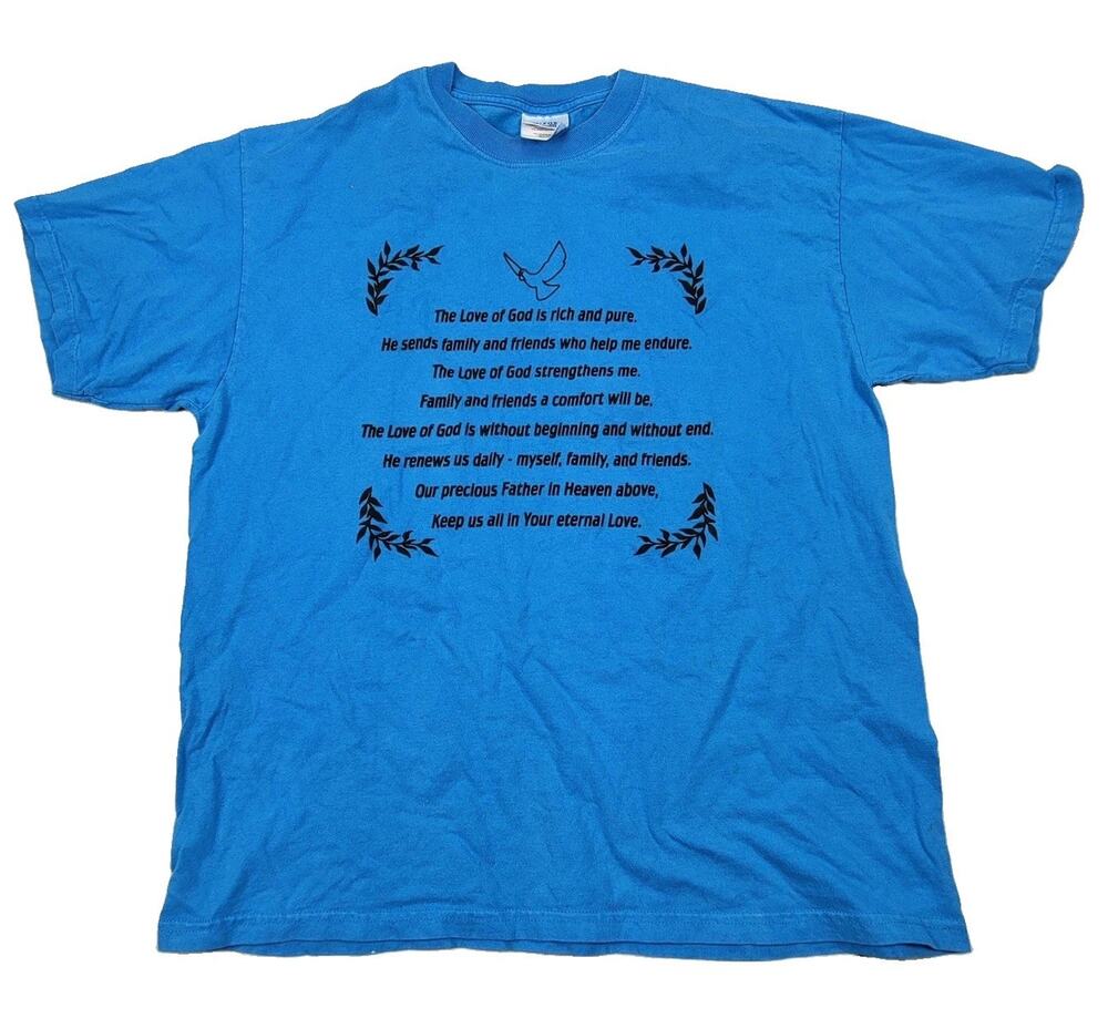 Port & Company Shirt Mens Large Blue Love Of God Prayer Christian Graphic Tee